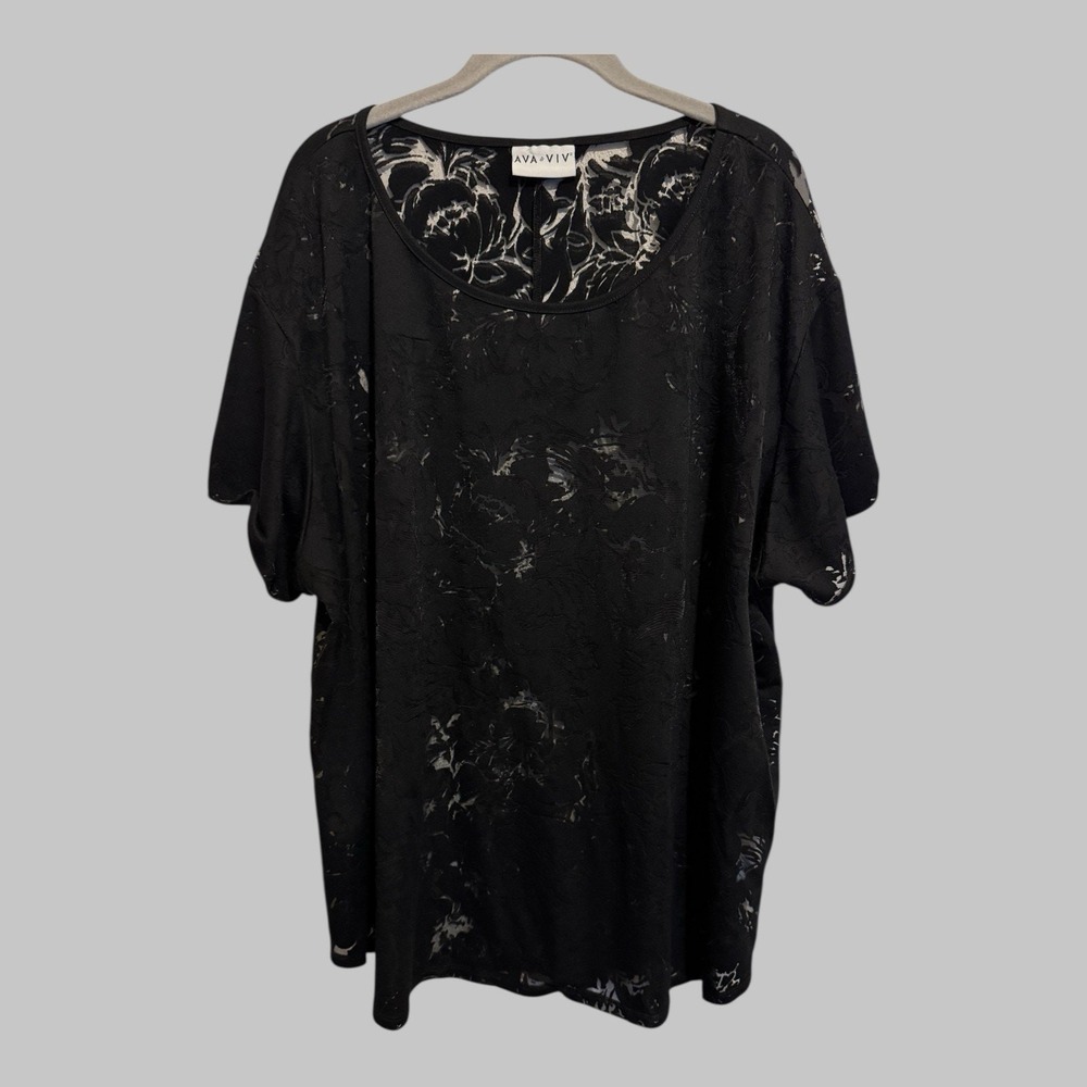 Ava & Viv Top Women's 3XL Black Burnout Floral Whimsigoth Short Sleeve Blouse